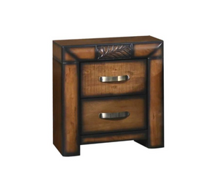 Wooden nightstand with two drawers on a white background