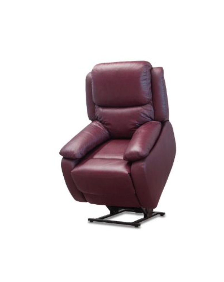 Maroon leather recliner chair on a white background