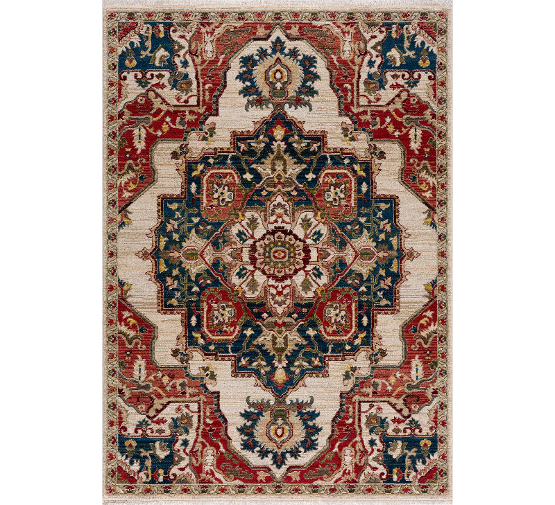 Decorative rug with intricate patterns on a white background