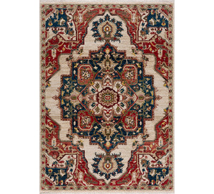 Decorative rug with intricate patterns on a white background