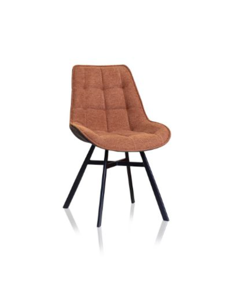 Brown upholstered chair with black metal legs on a white background