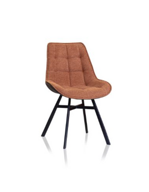 Brown upholstered chair with black metal legs on a white background