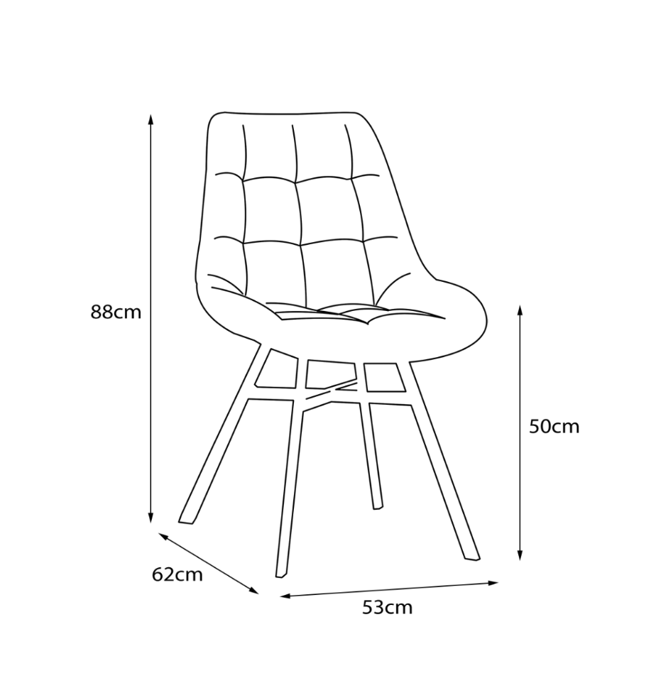 Line drawing of a chair with dimensions labeled