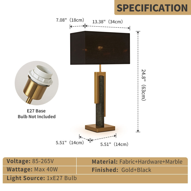 Lamp with dimensions and specifications on a beige background