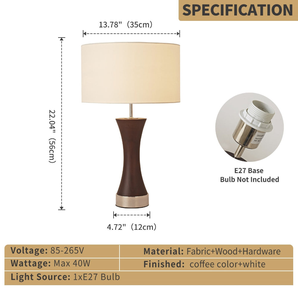 Table lamp with dimensions and specifications on a white background