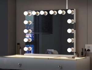 Makeup mirror with lights on a dark background