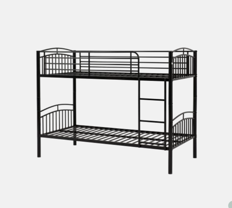 Black metal bunk bed on a white background