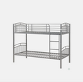 Gray metal bunk bed on a white background