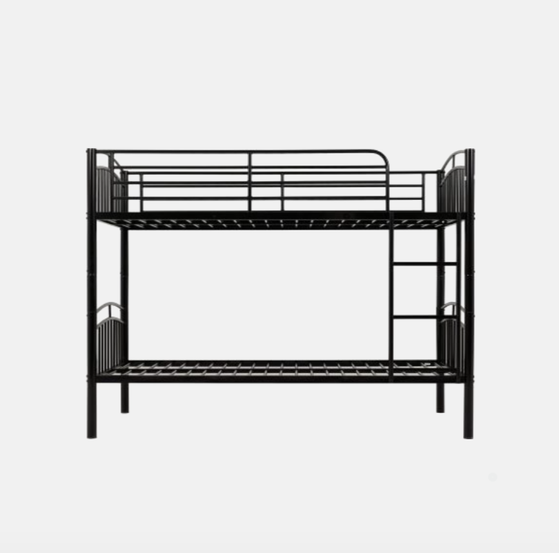 Black metal bunk bed on a white background