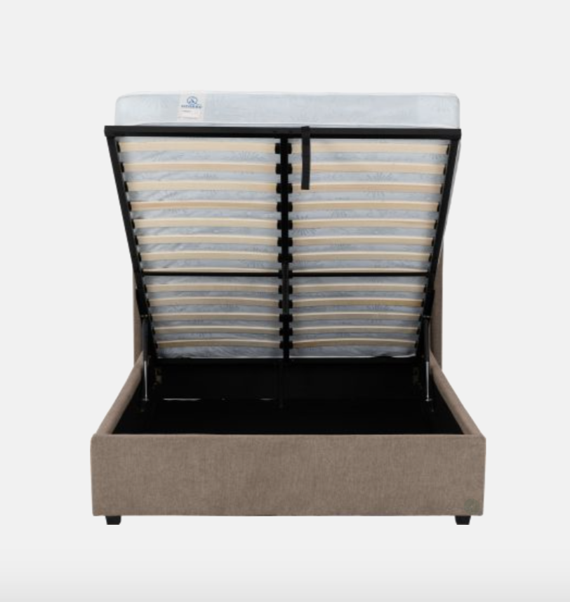 Bed frame with mattress on a white background