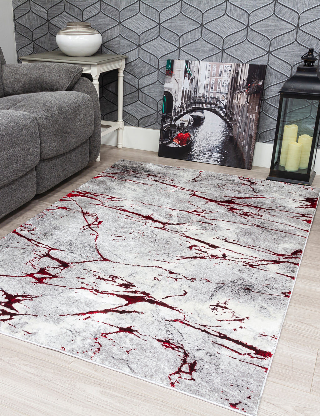 Glitz Marble Red Rug
