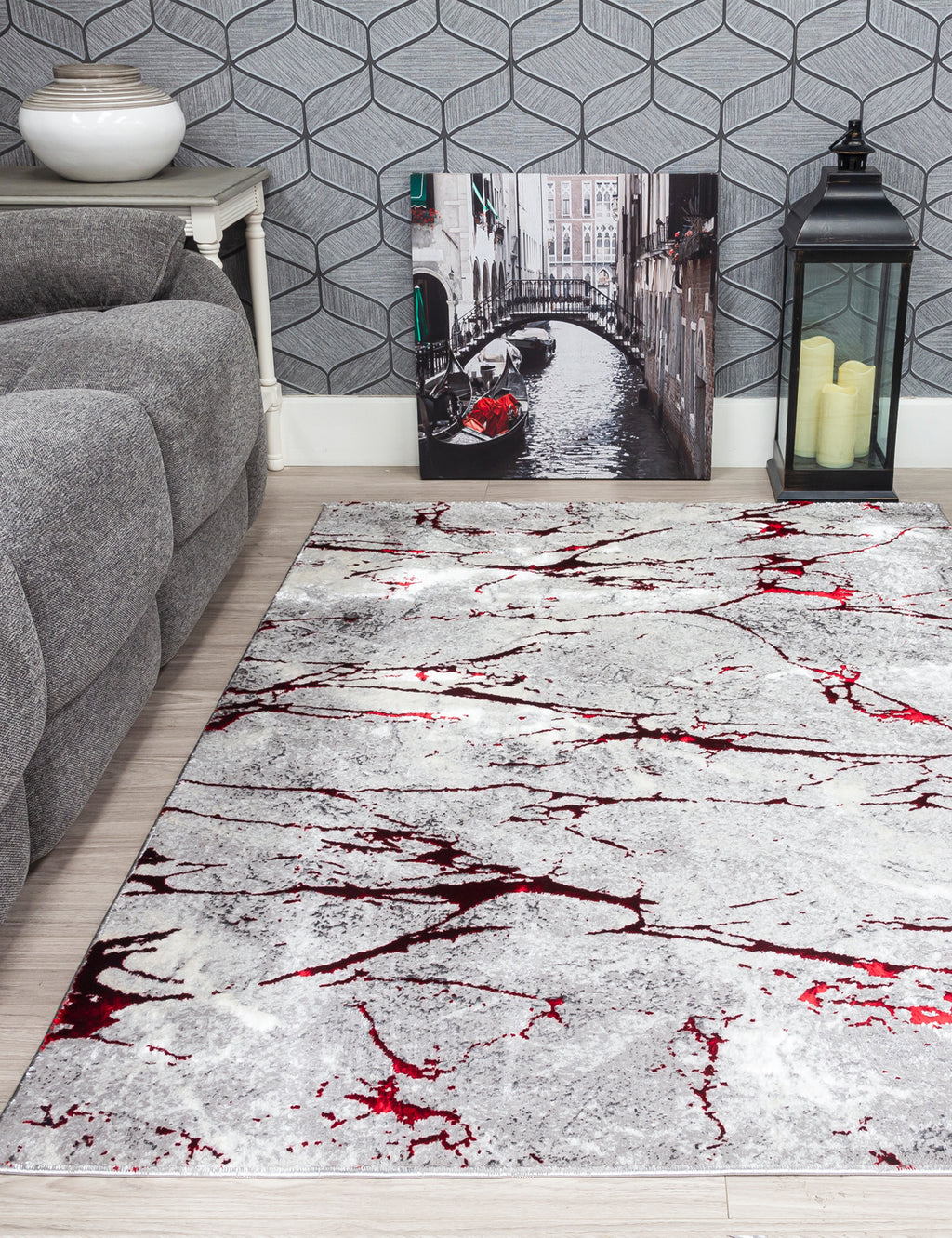 Glitz Marble Red Rug