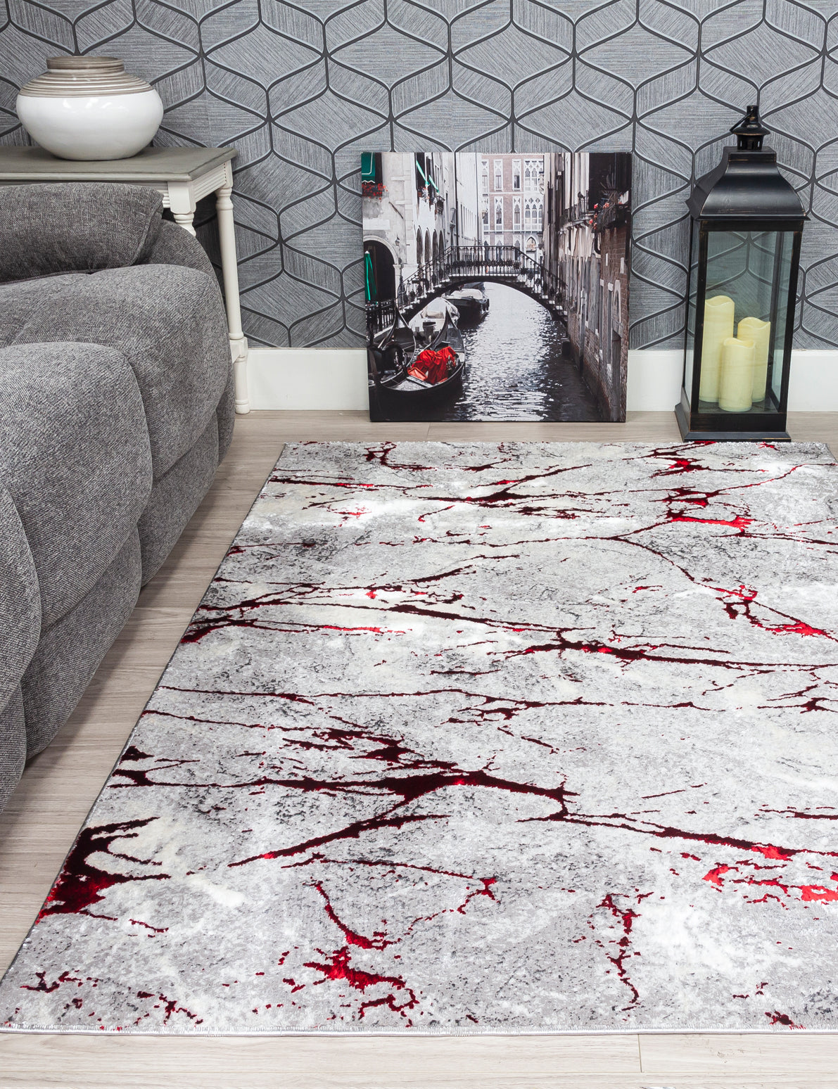 Glitz Marble Red Rug