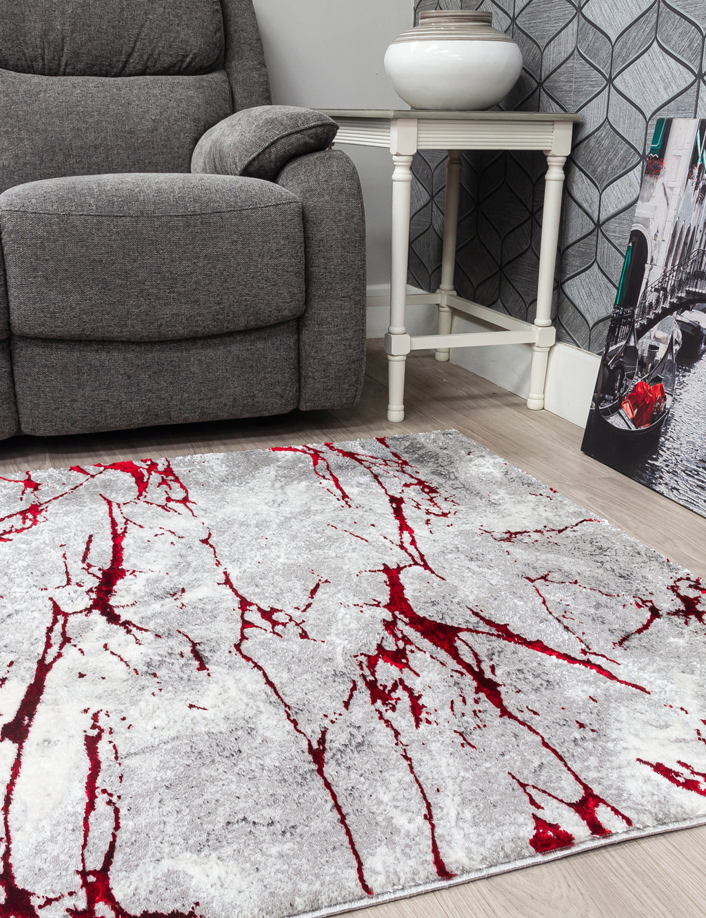 Glitz Marble Red Rug