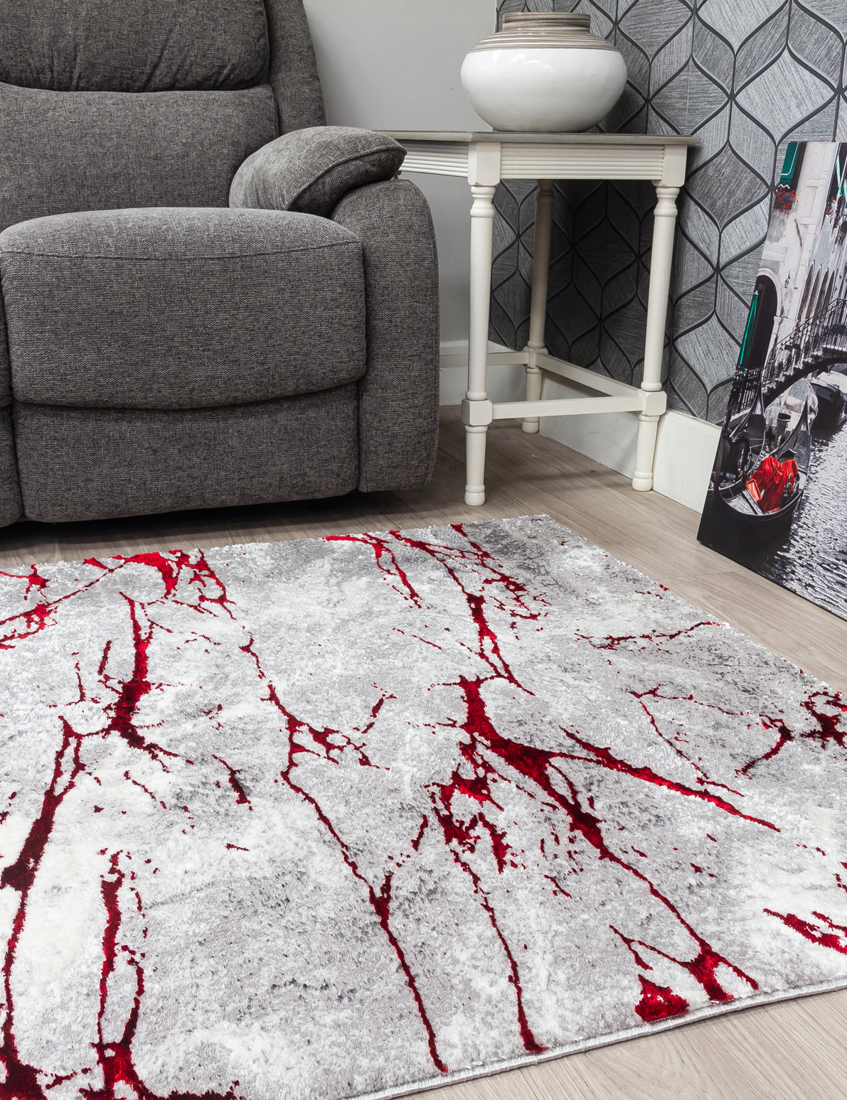 Glitz Marble Red Rug