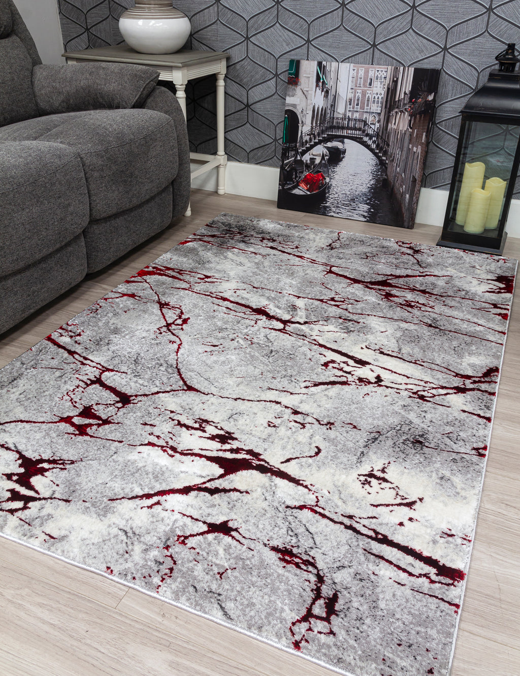 Glitz Marble Red Rug