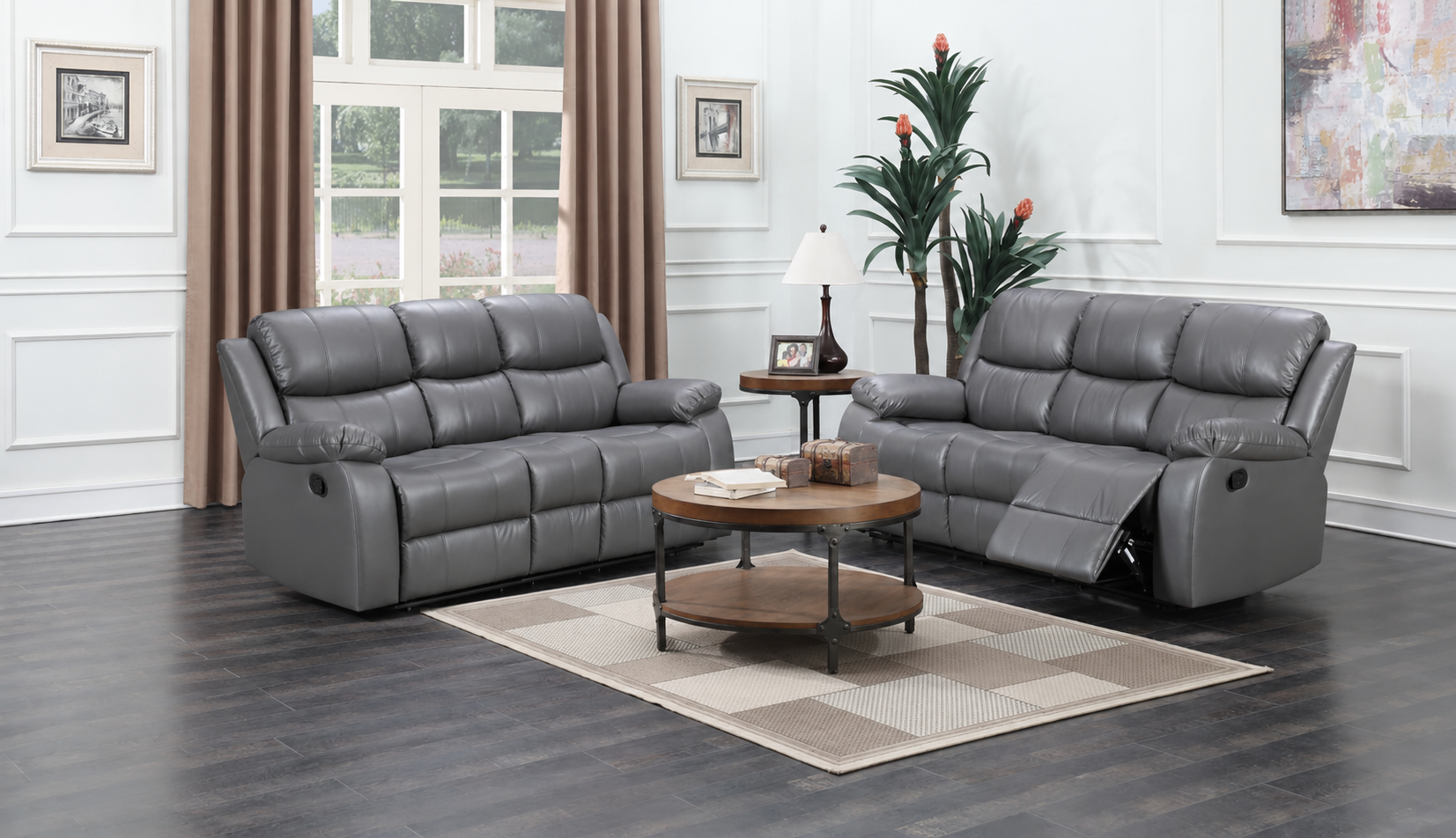 Judy Recliner Sofa (3-2) Grey Leather