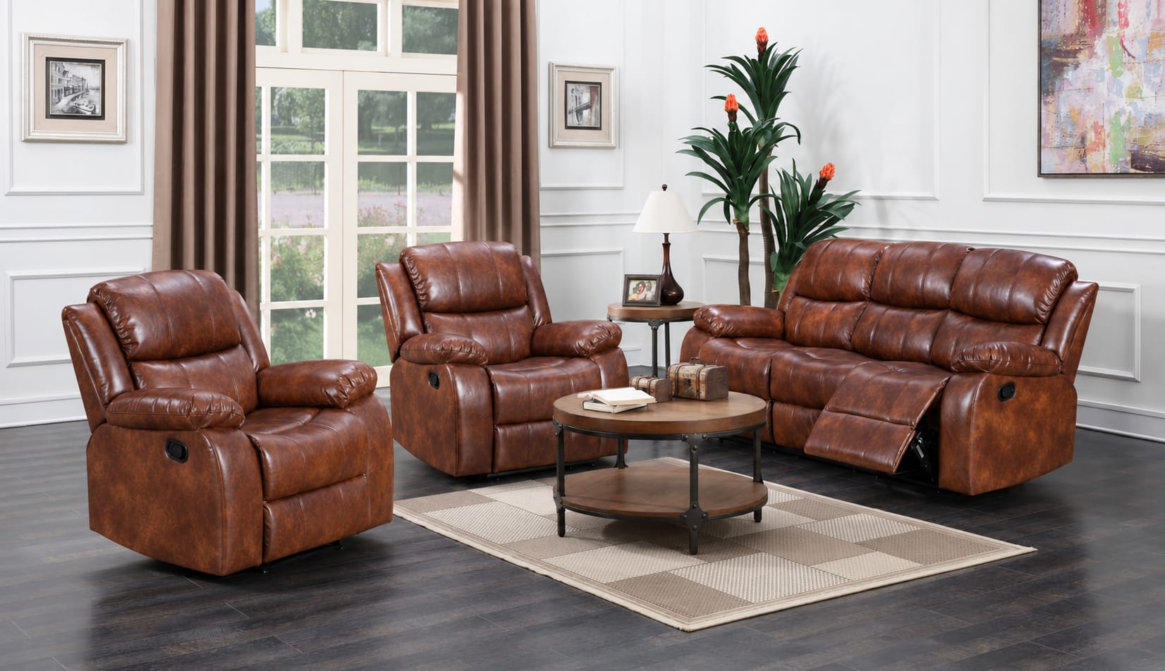 Judy Recliner Sofa (3-1-1) Brown Leather