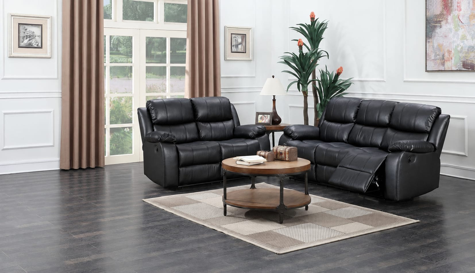 Judy Reclining Sofa (3-2) Black Leather