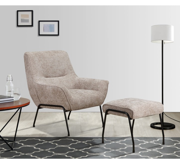 Lindo Cream Fabric Chair and Foot Stool