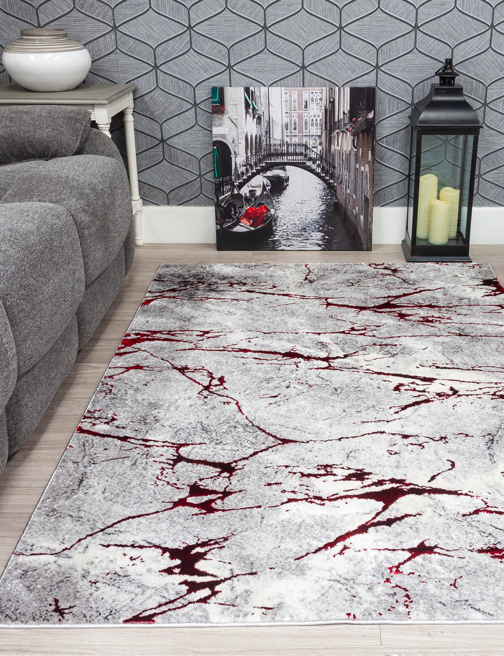 Glitz Marble Red Rug