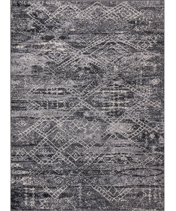Gray and black patterned rug on a white background