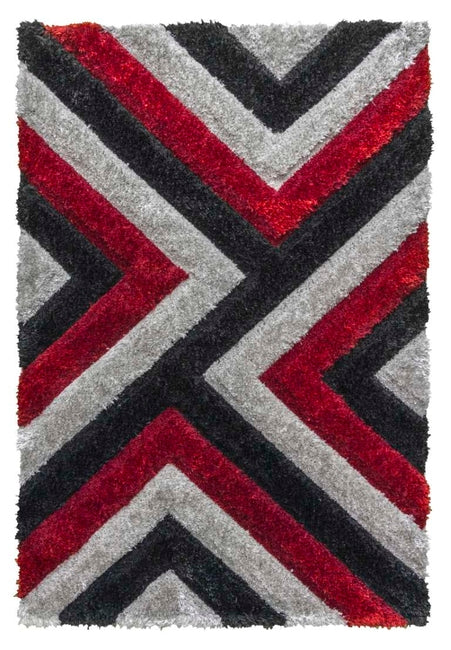 Luxus Cascade Shaggy Rug - Grey/Red