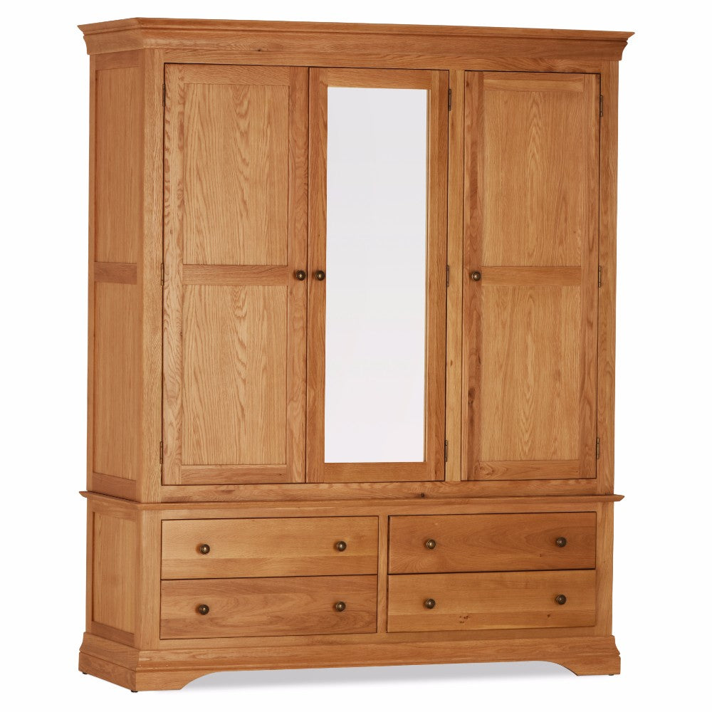 Delta Oak Triple Wardrobe With Drawers