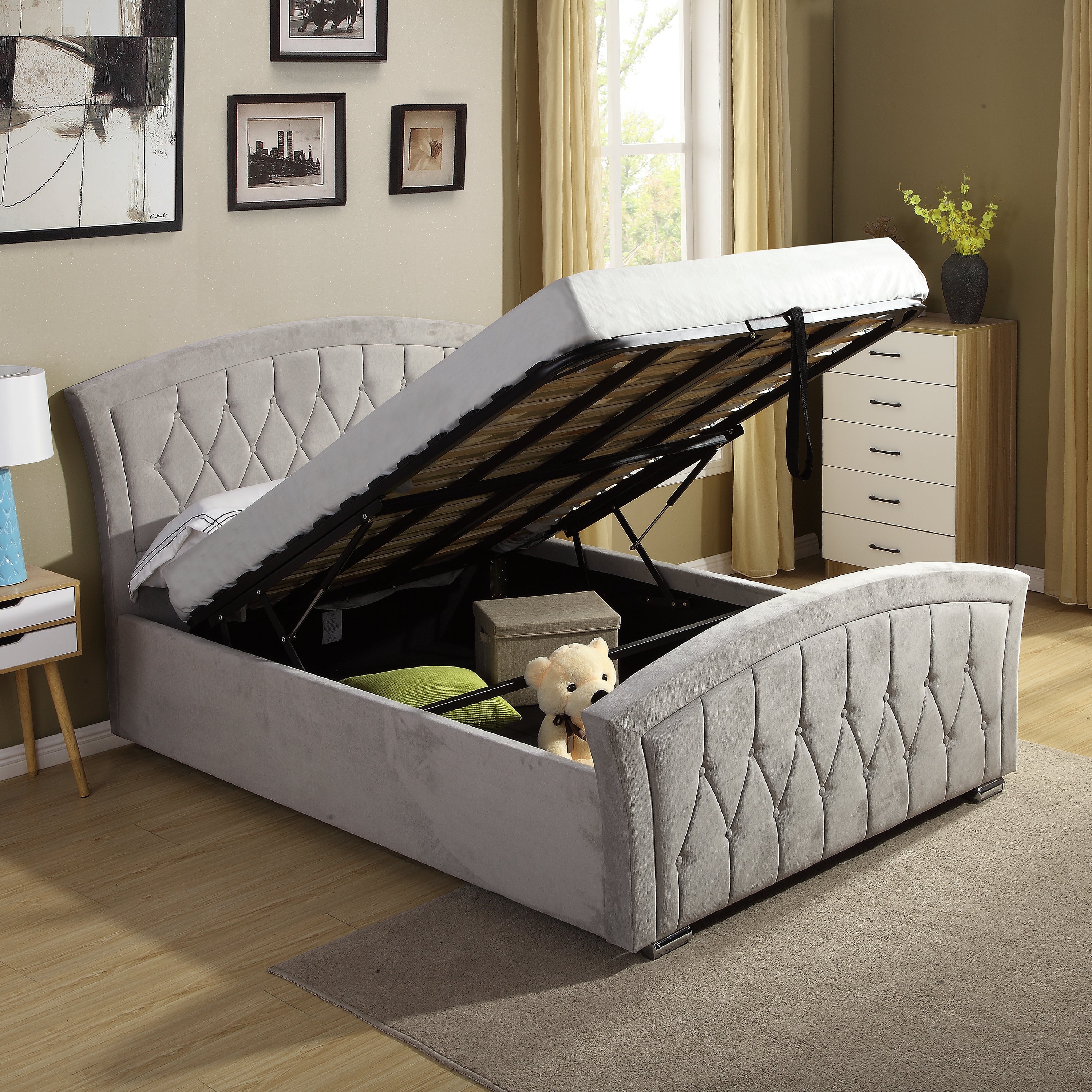 Kingston Ottoman Fabric Bed - Grey